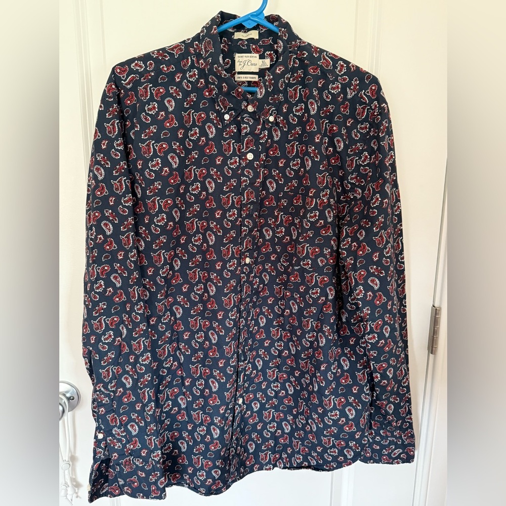 J. Crew Blue and Red Casual Button Down Shirt with Paisley Print XL